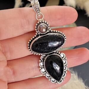 Blue Goldstone Sterling Silver Pendant Necklace, Various Size Stones